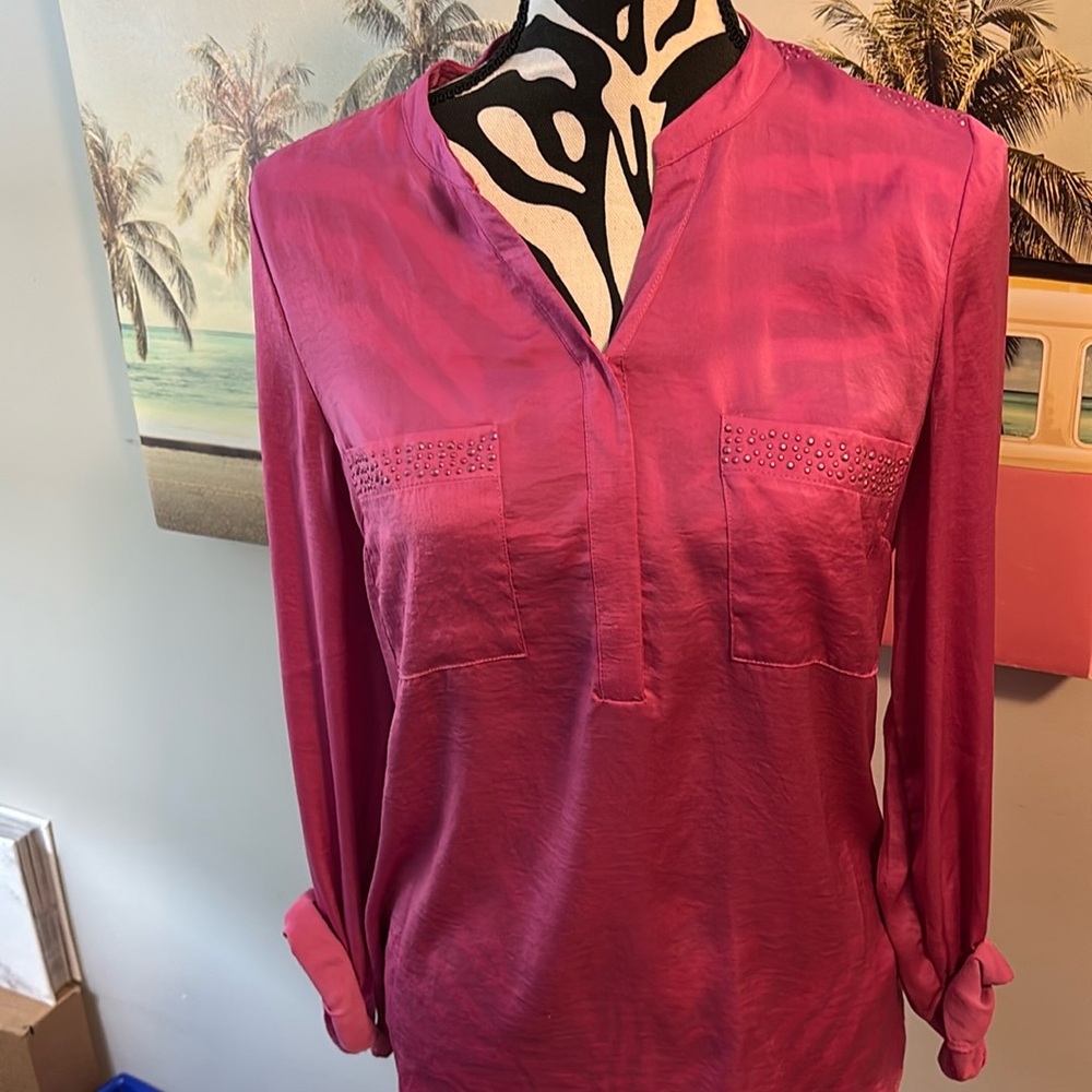 Rickis blouse, fuscia with stone accents sz 6